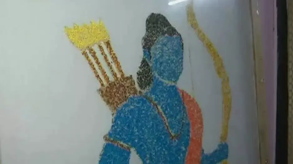 Odisha Artist Crafts Lord Ram’s Image with 1 Lakh Rice Granules; People Throng to Worship Art