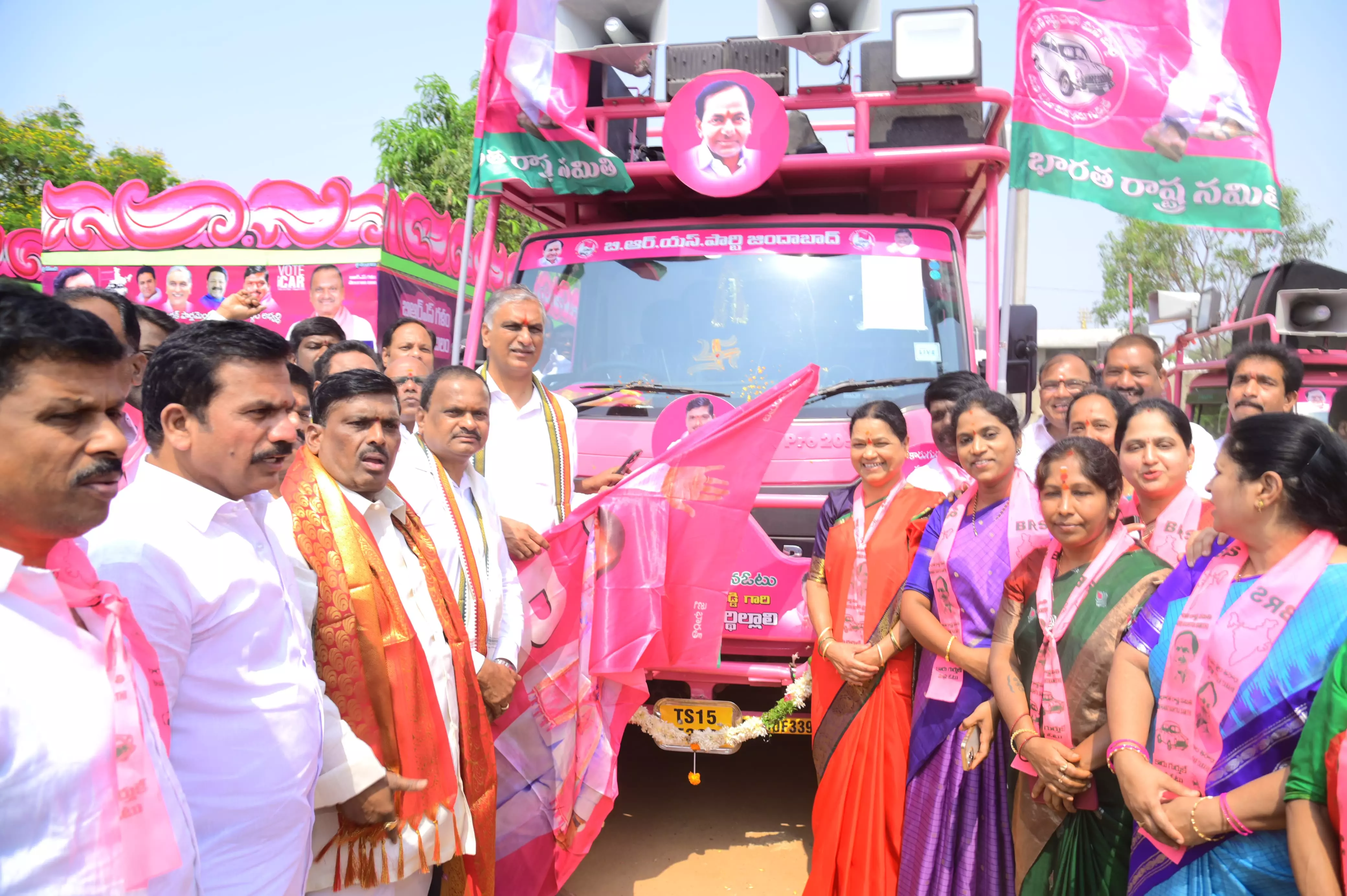 BRS, Congress Campaign Vehicles Roll from Ganesh Gadda