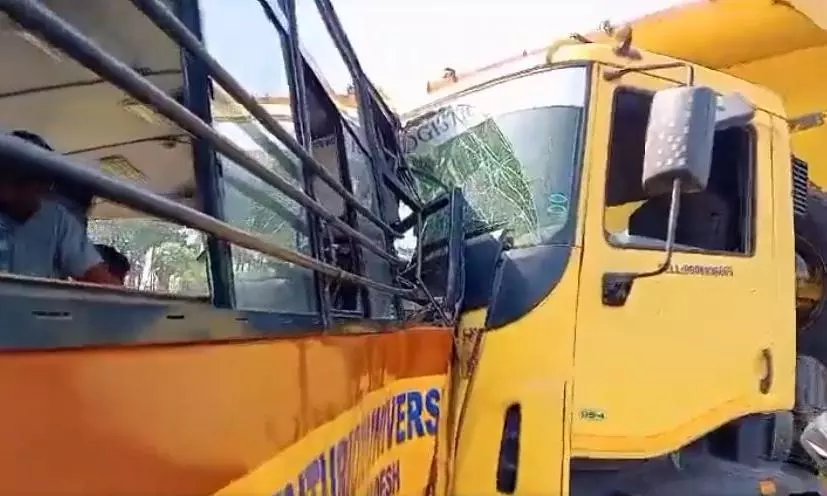 Vizianagaram: College bus rams into lorry, several injured