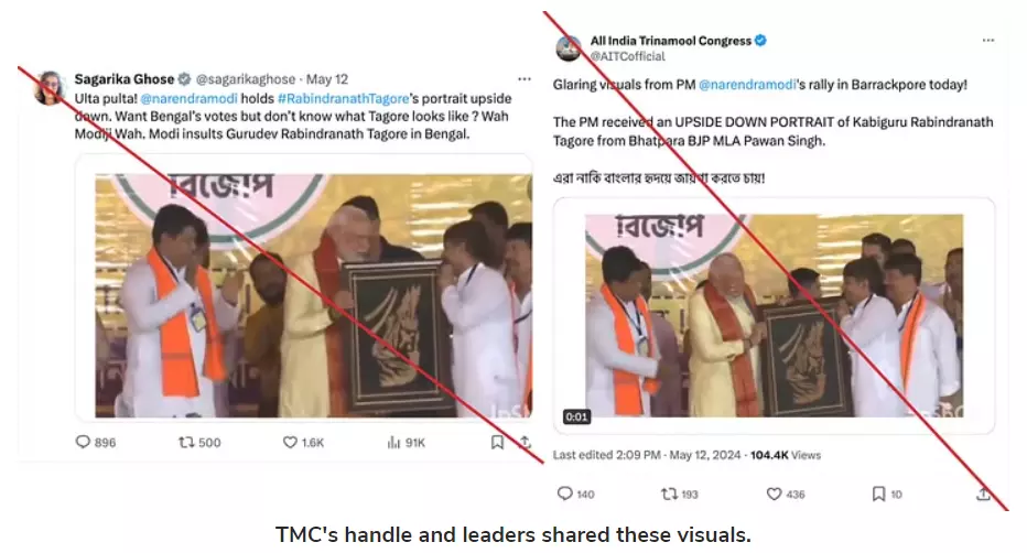 Fact Check: Visuals of PM Modi Accepting Upside-Down Tagore Art Are Clipped, Misleading