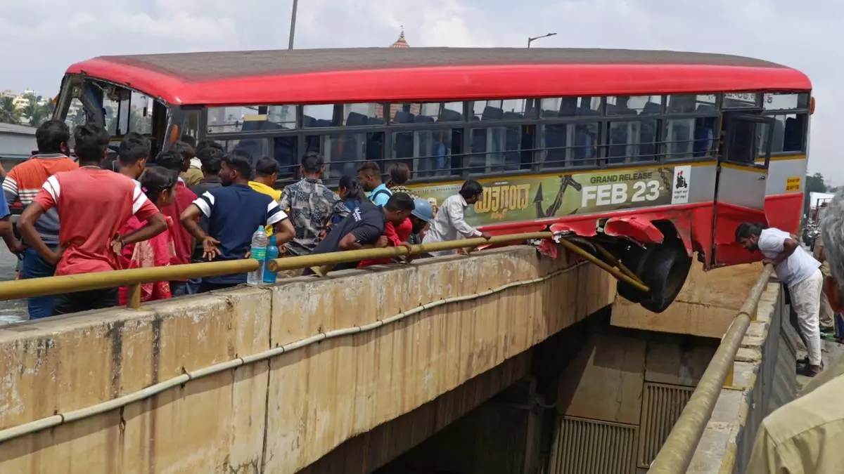 Narrow escape for passenger after bus suspends mid air on Bangalore flyover