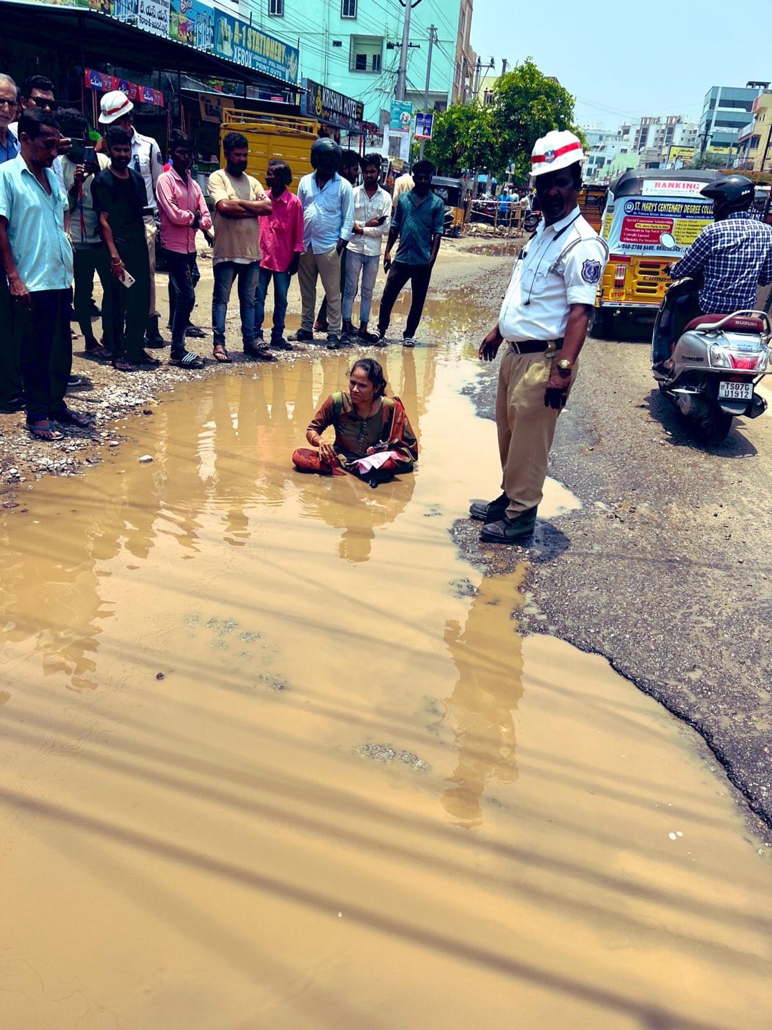 Nagole Woman Stages Unique Protest to Demand Road Repairs