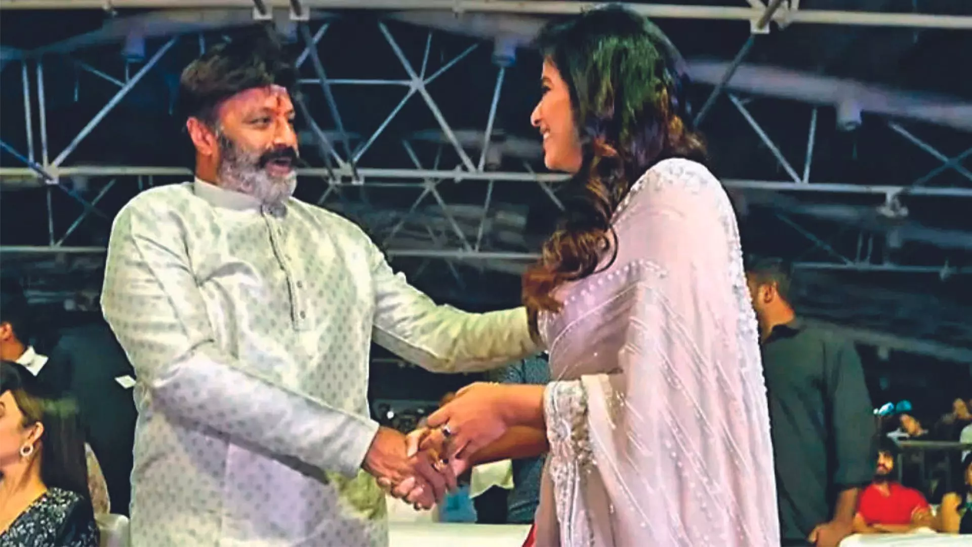 Balayya pushes, and Anjali thanks him