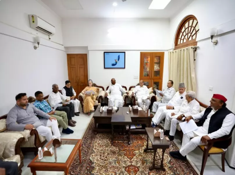 INDIA bloc meeting underway at Mallikarjun Kharges residence in Delhi