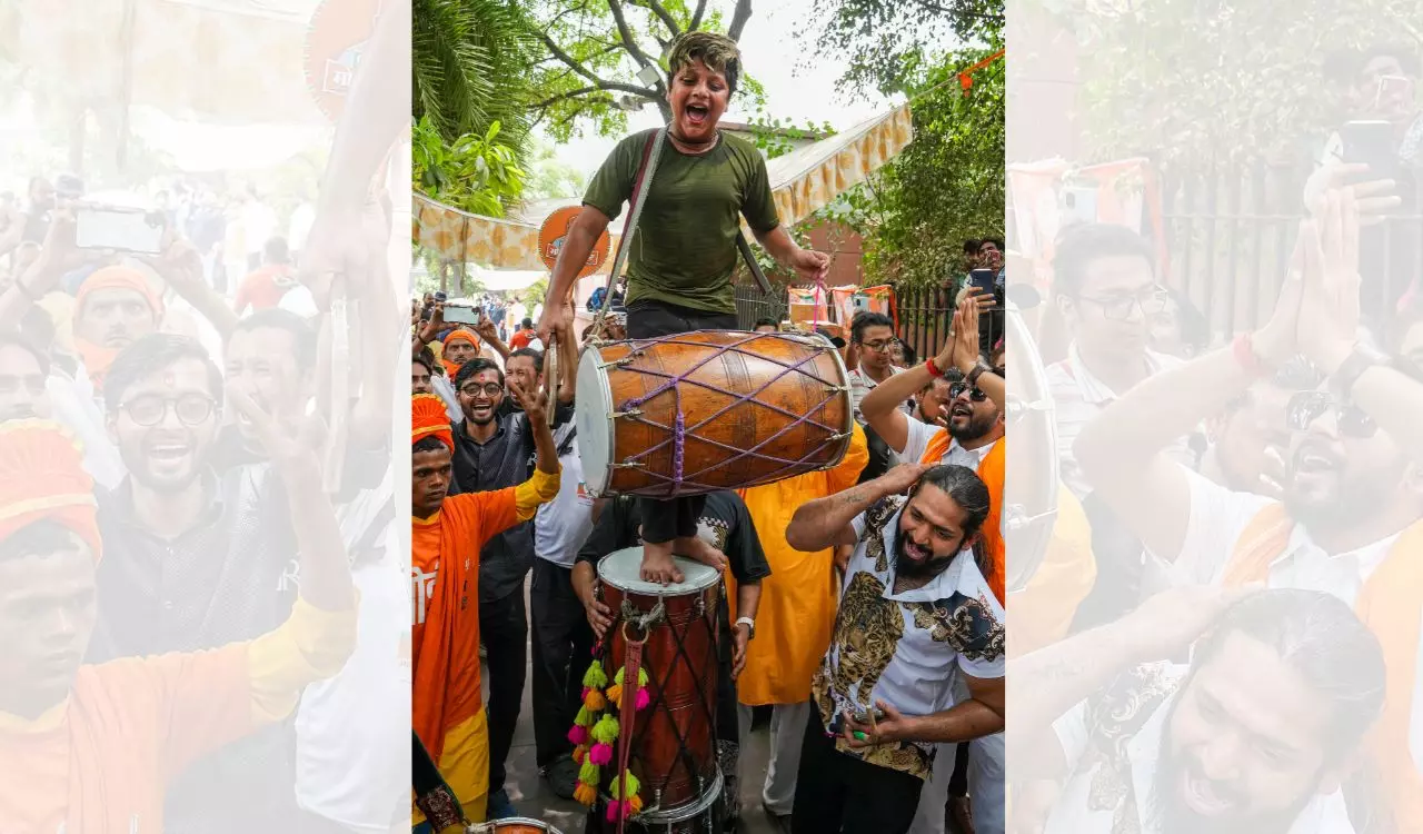 Celebrations erupt at BJP office as saffron party leads in early trends