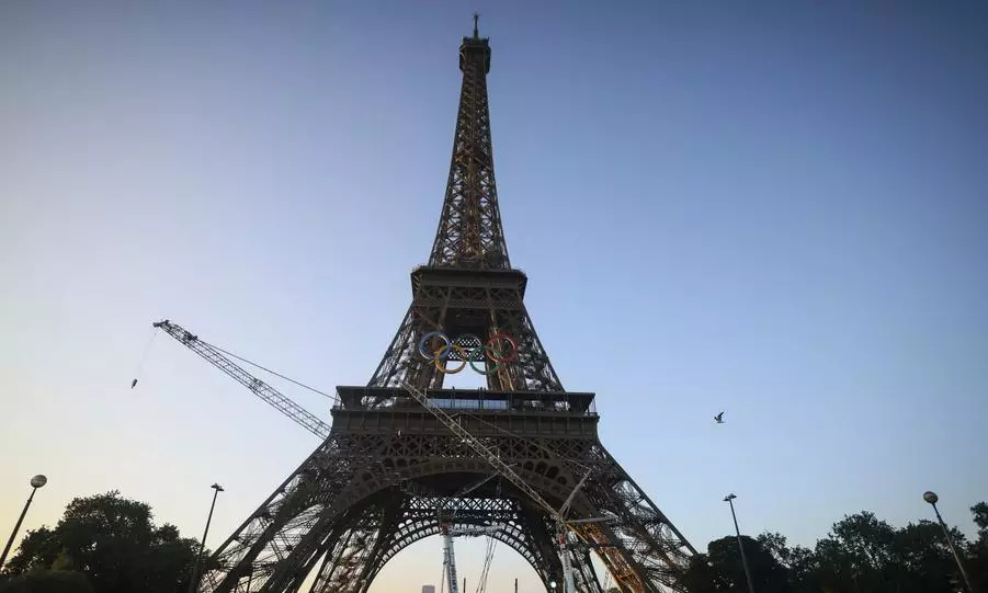 Olympic Rings Mounted on Eiffel Tower to Mark 50 Days Until the Paris Games