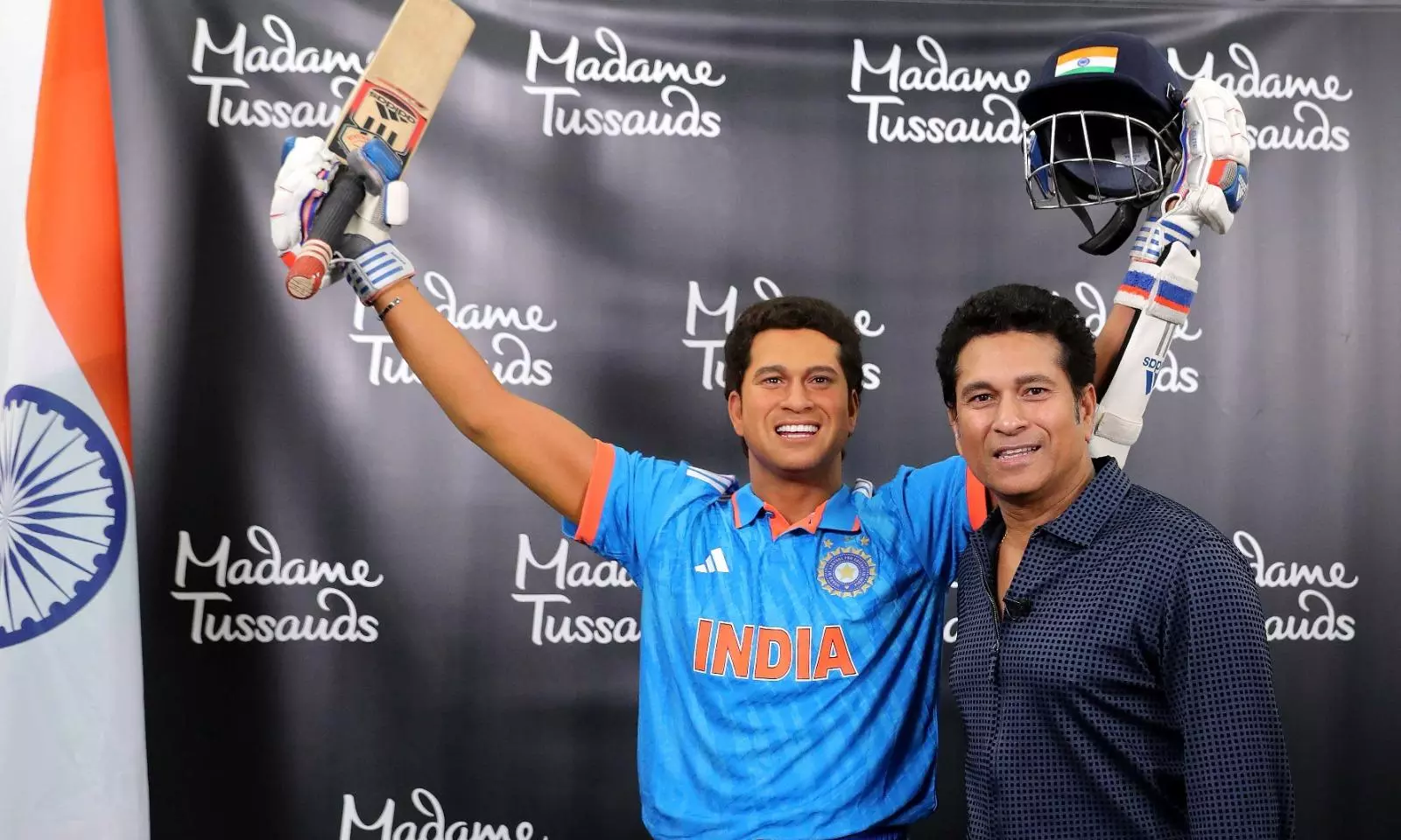Cricket Icon Sachin Tendulkar Delivers Epic Moment at the ICC Men’s T20 World Cup, Appearing Alongside His Madame Tussauds New York Wax Figure