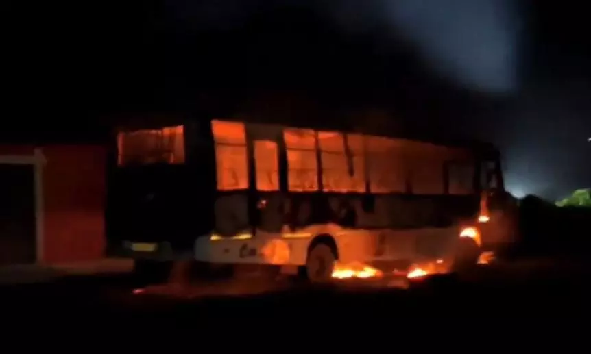 Mob asks CRPF soldiers to get down from bus, sets it on fire in Manipur