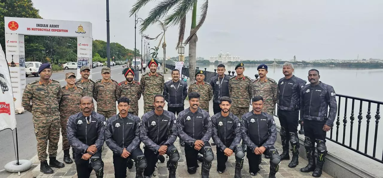 Indian army’s D5 motorcycle expedition reaches Hyderabad after traversing Tamil Nadu, Karnataka