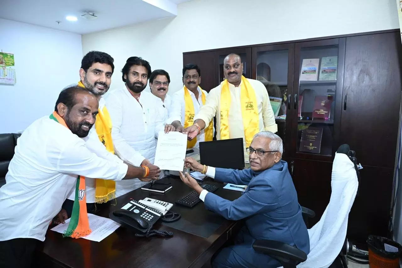 NDA leaders file nomination papers on behalf of Ayyanna Patrudu for Speaker Post