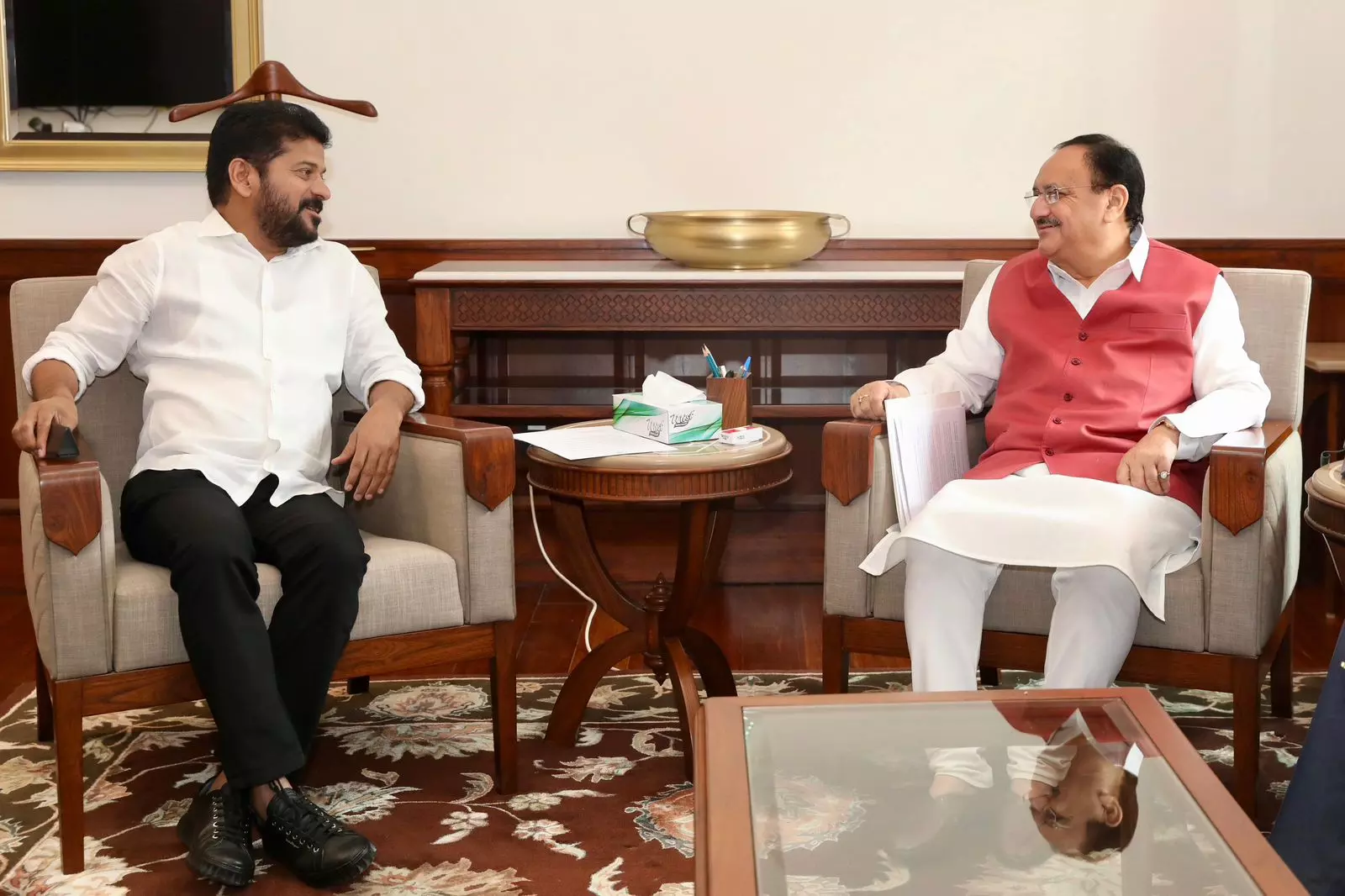 After Rajnath Singh, CM Revanth Reddy meets Nadda in New Delhi