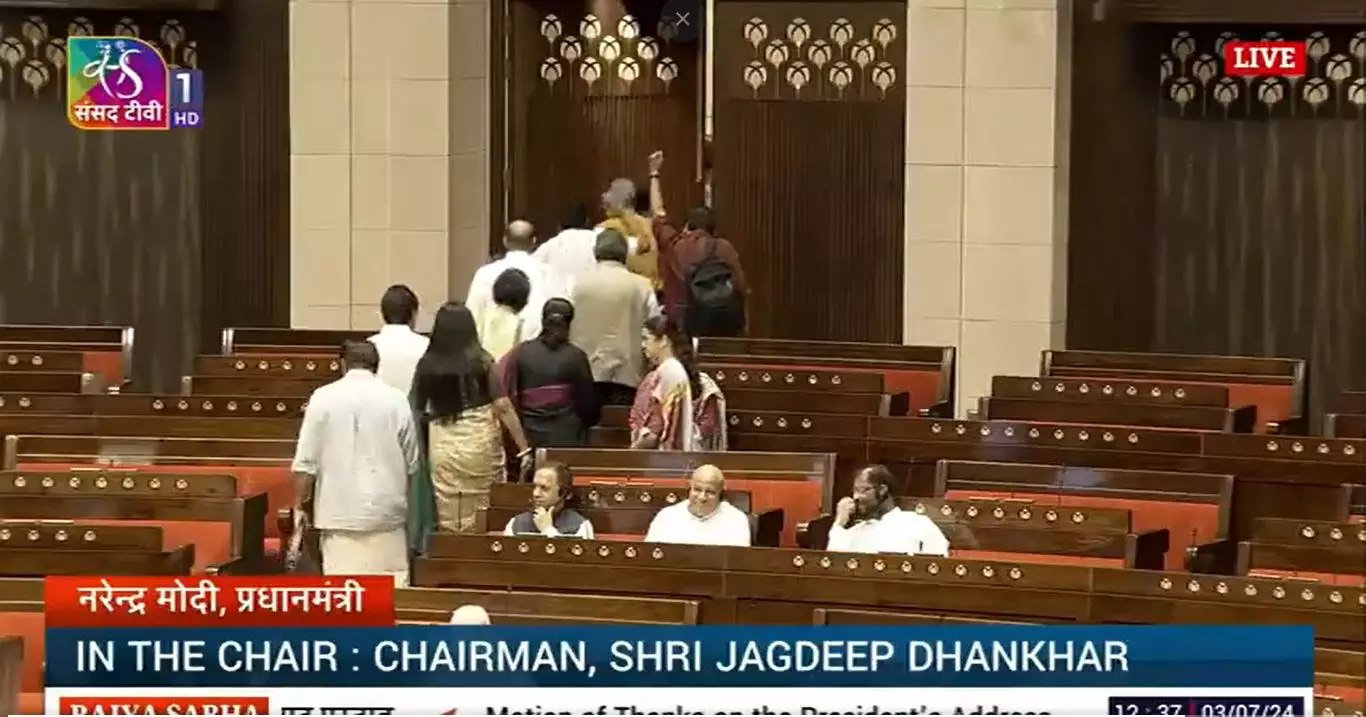 Opposition stages walkout during PM's reply in Rajya Sabha