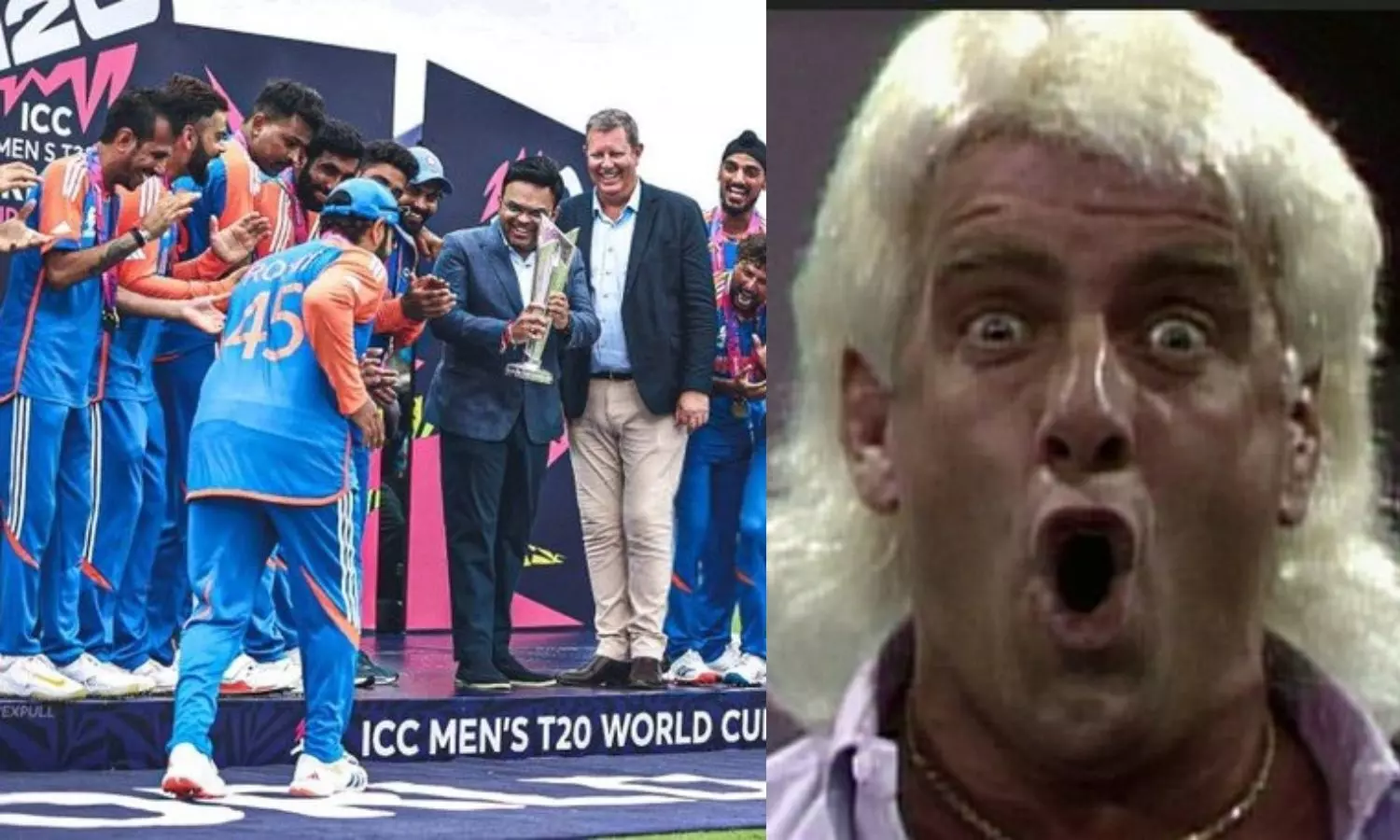 WWE veteran Rick Flair reacts to Rohits walk to lift T20 World Cup trophy