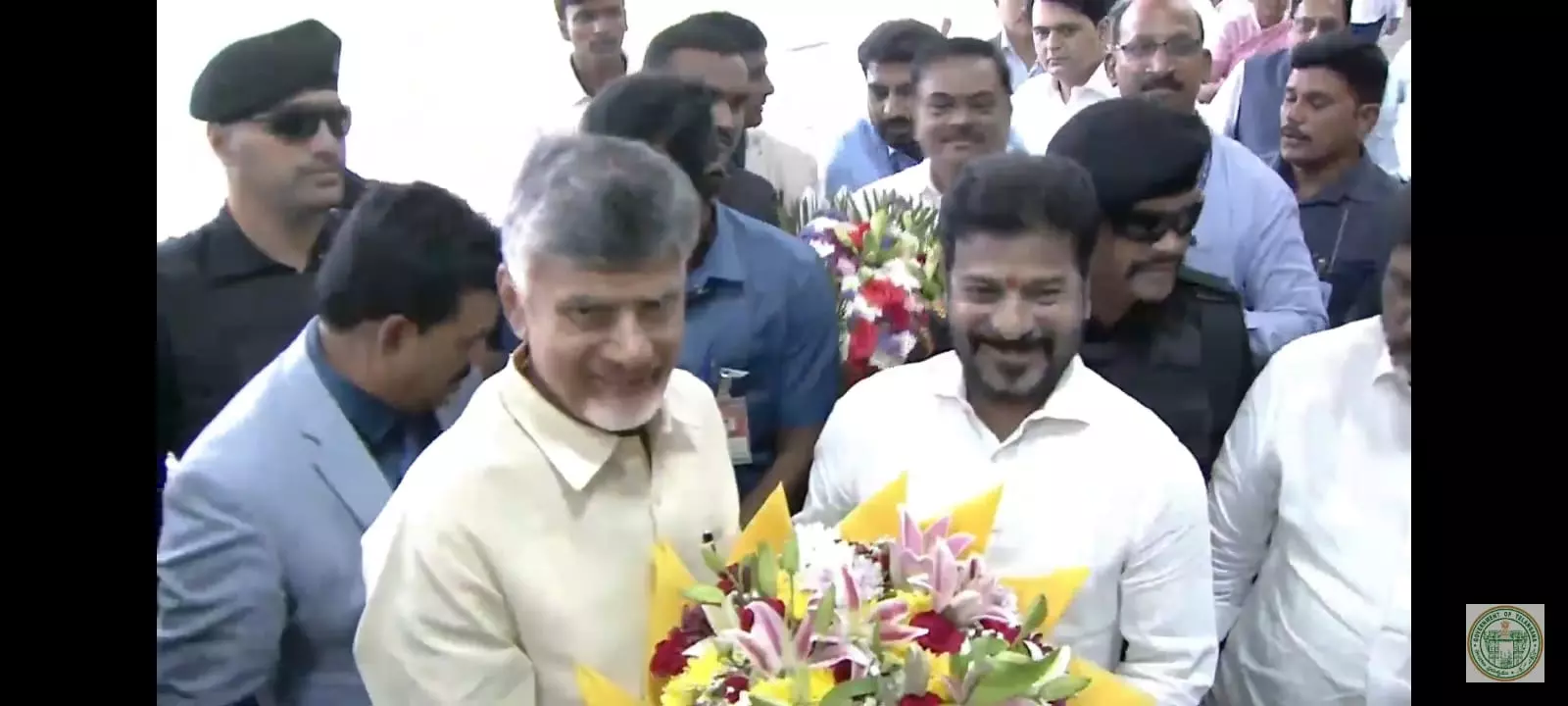 Telangana CM Revanth Reddy meets AP CM Naidu at Praja Bhavan