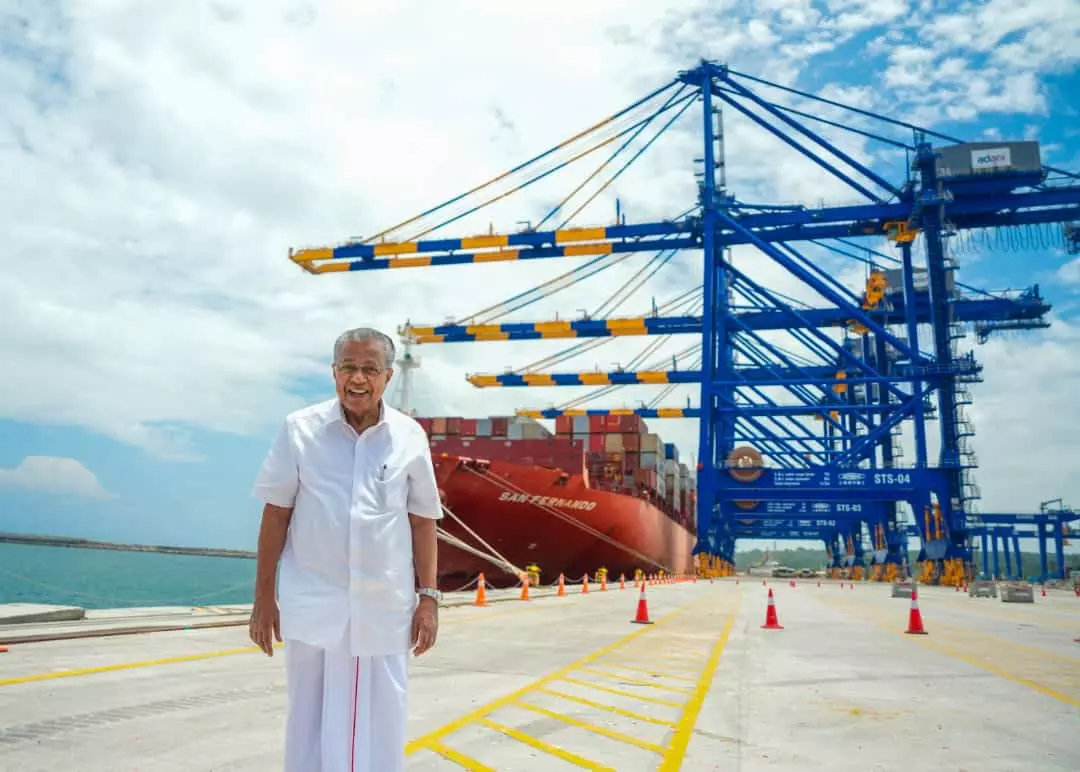 Kerala CM Vijayan Formally Welcomes First Cargo Ship at Vizhinjam Sea Port