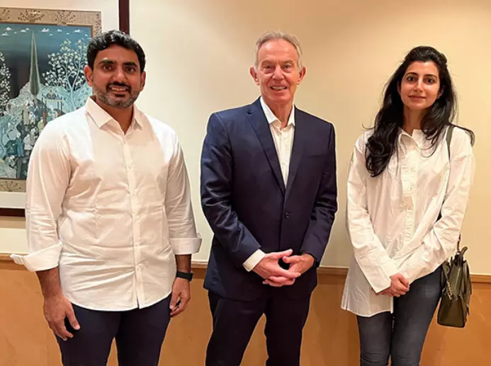 TD leader Nara Lokesh, his wife meet former UK Prime Minister Blair