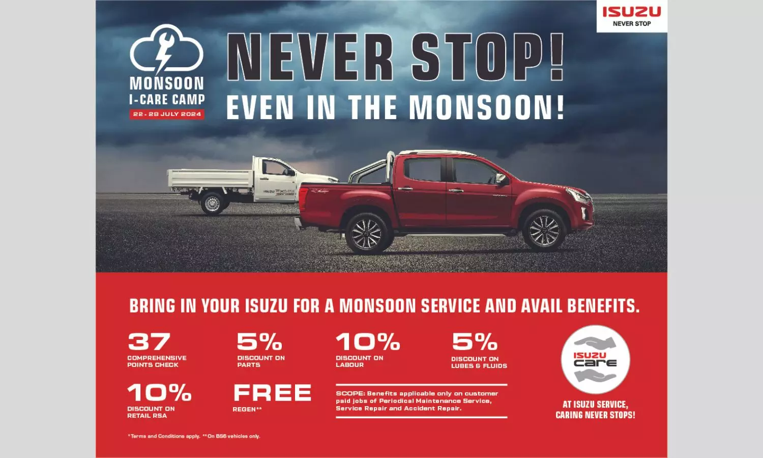 Isuzu Motors India to roll-out ISUZU I-Care Monsoon Camp across India