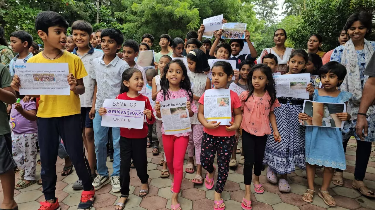 Children Protest in Quthbullapur, Urge Officials to Address Dog Menace