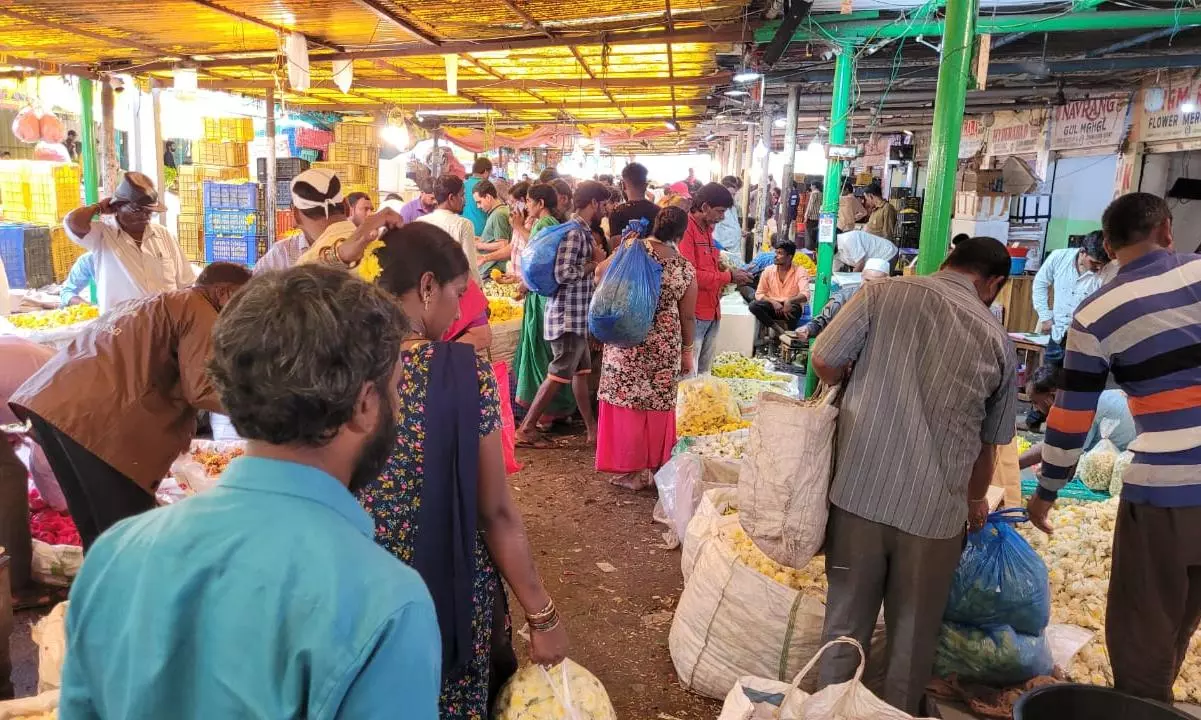 Gudimalkapur Flower Market Blooms With Bonalu, Shravan