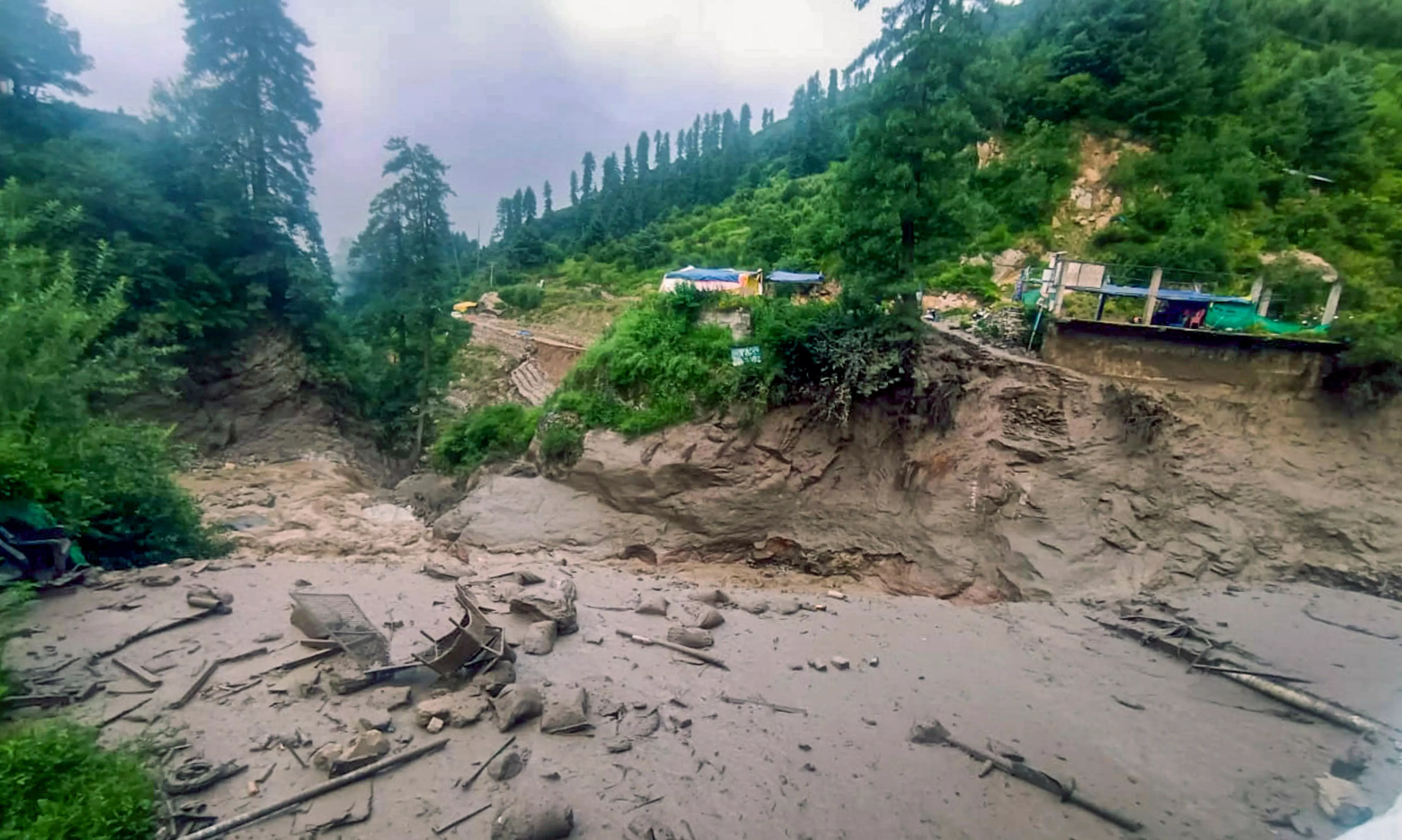 Himachal: Footbridge, Makeshift Sheds Washed Away in Flash Flood Triggered by Cloudburst in Kullu