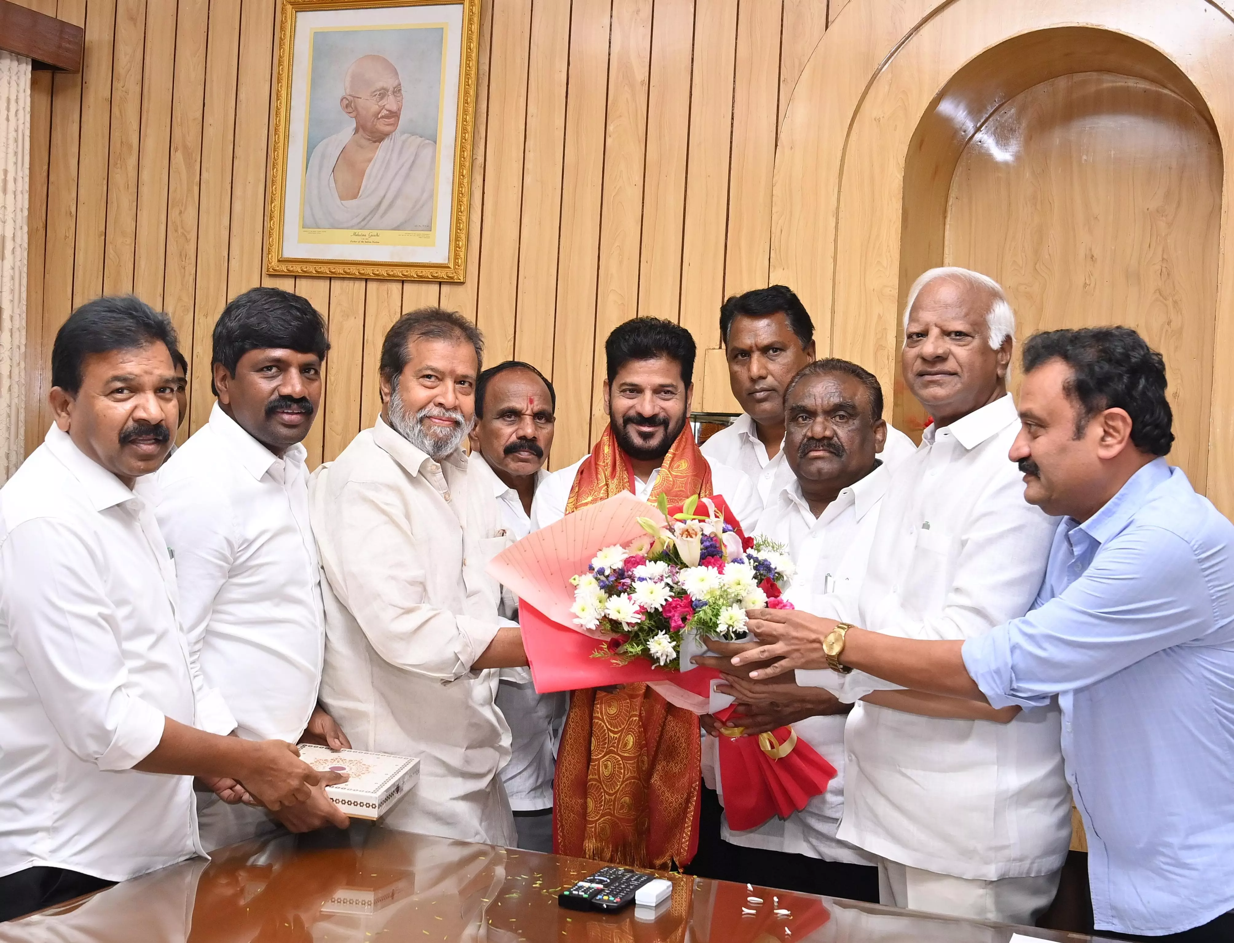 Congress MLAs distribute sweets to CM Revanth Reddy after SC verdict