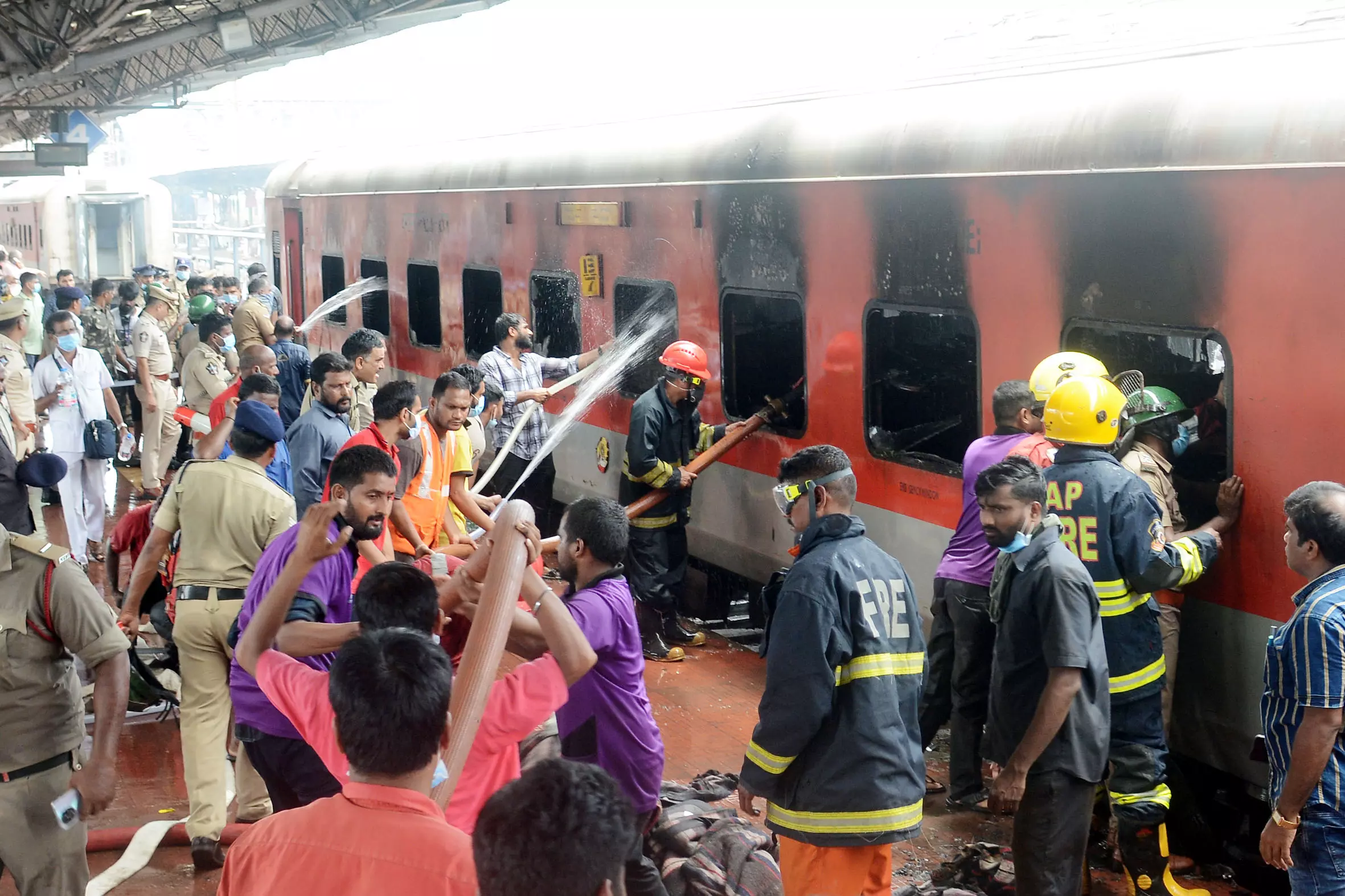 Fire in Empty AC Coaches of Korba Express at Visakhapatnam Station