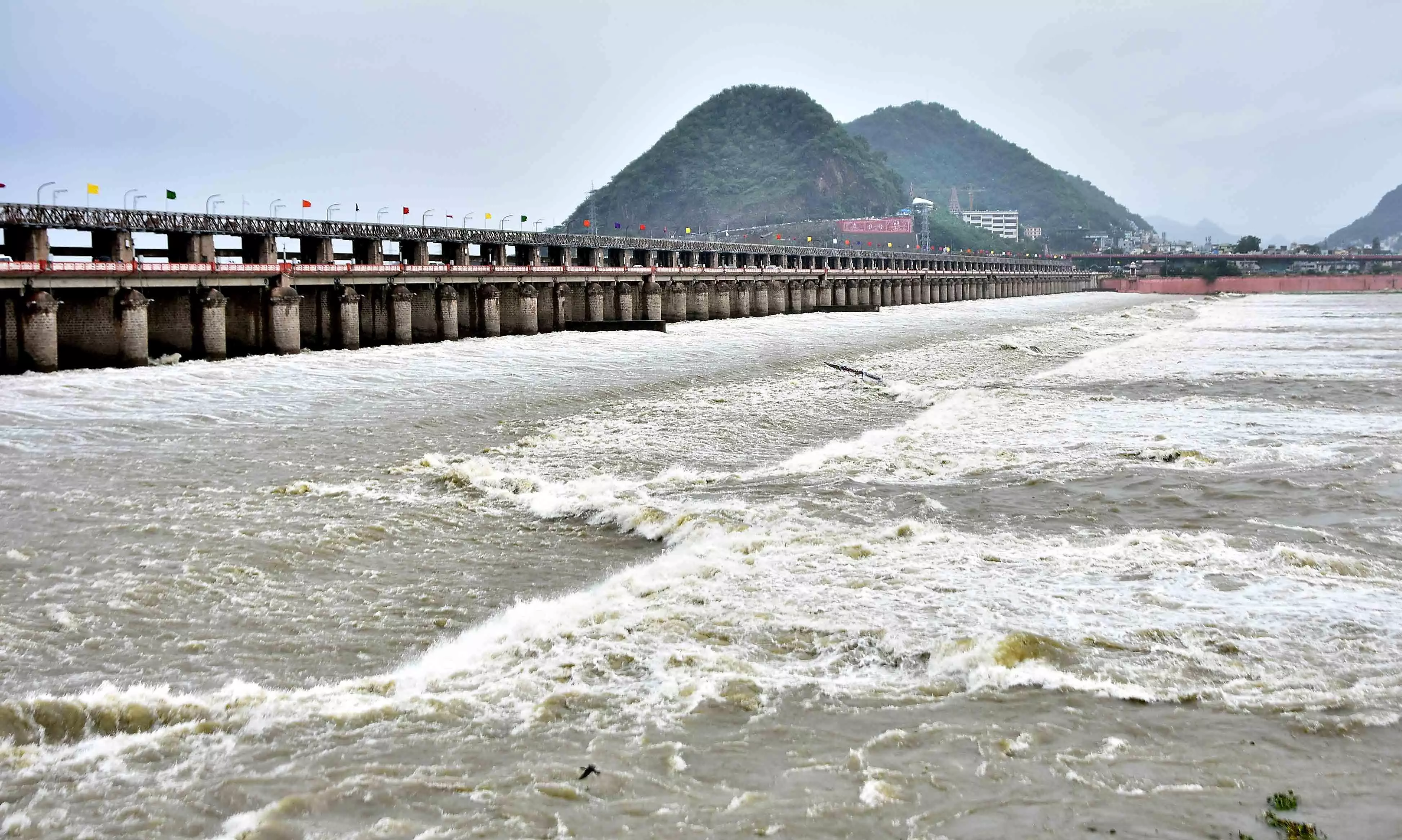 Amid Huge Flow, Flood Alert Continues at Prakasam Barrage