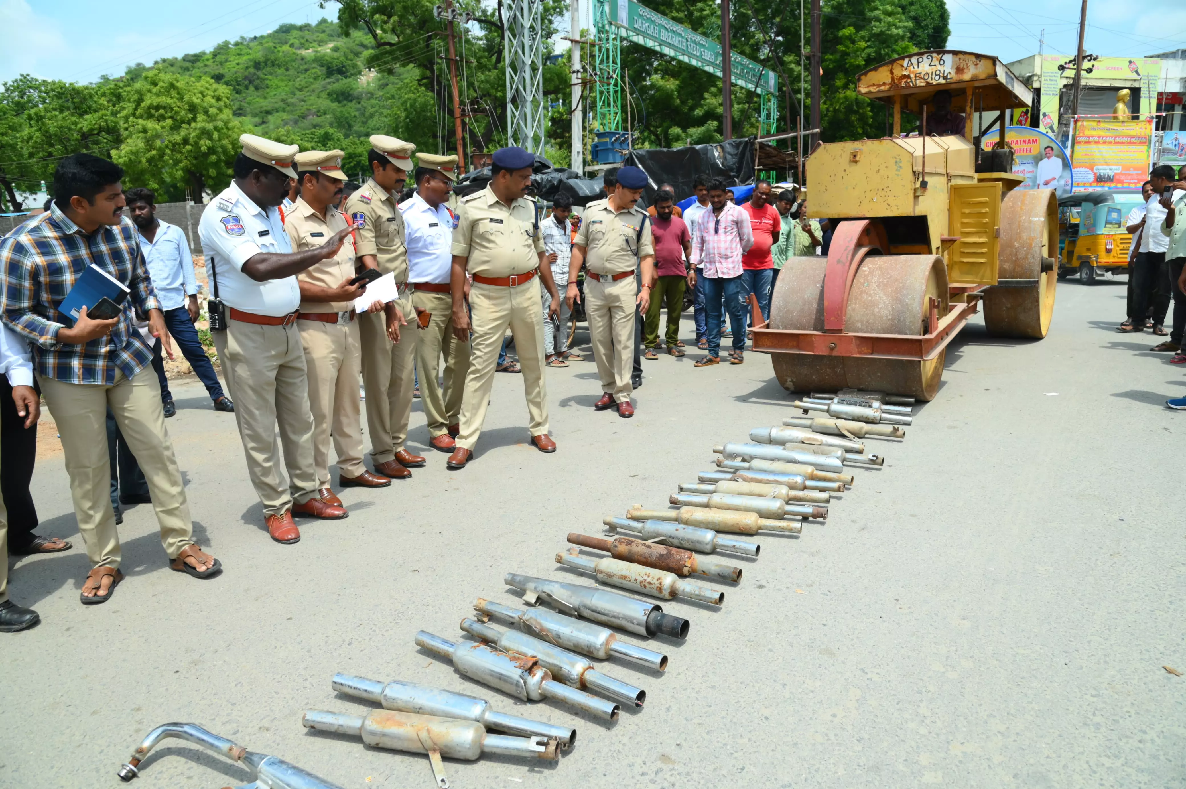 Nalgonda police destroy 80 modified bike silencers