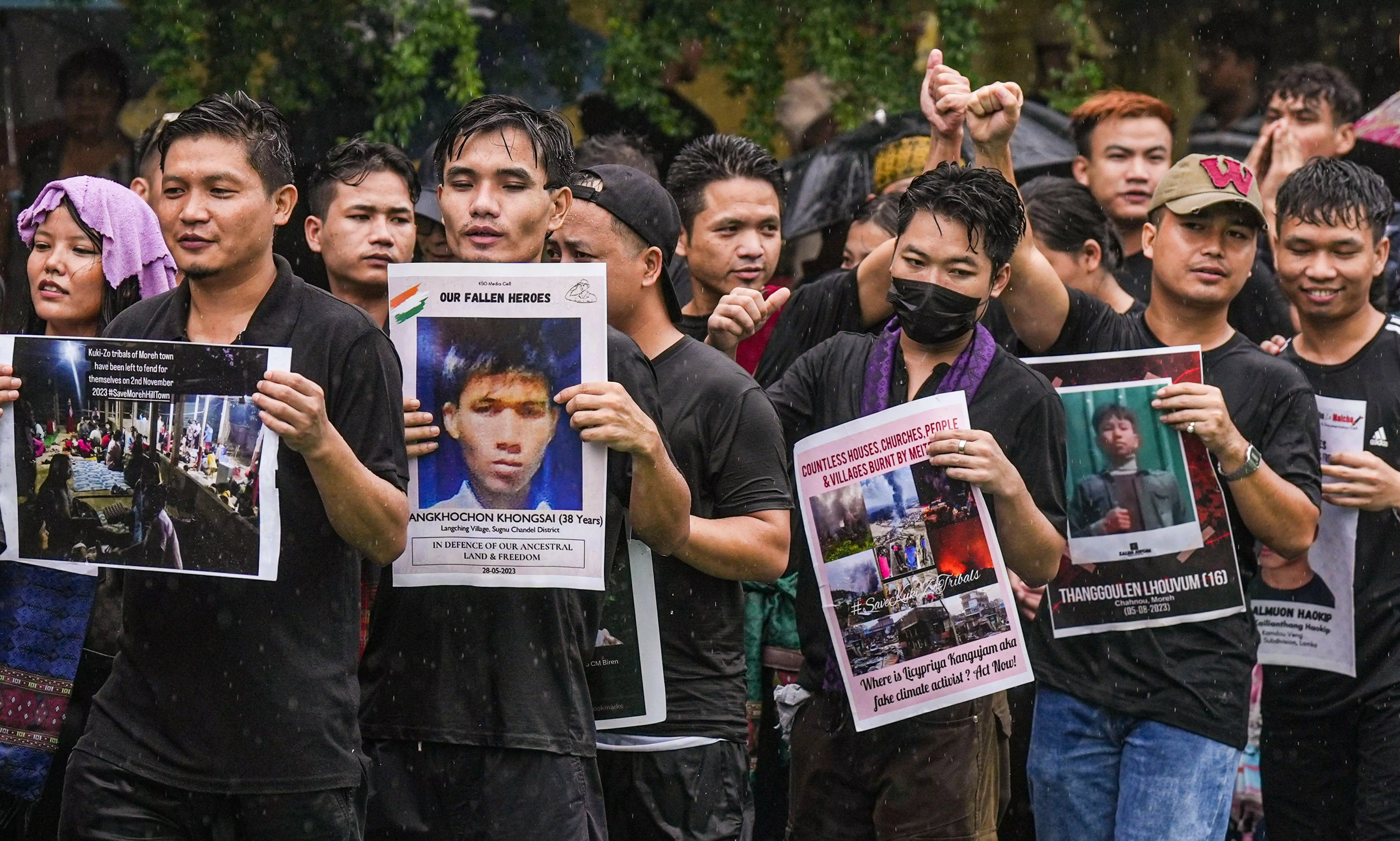 Delhi: Kuki Students Organisation stages protest against removal of Assam Rifles from buffer zones in Manipur