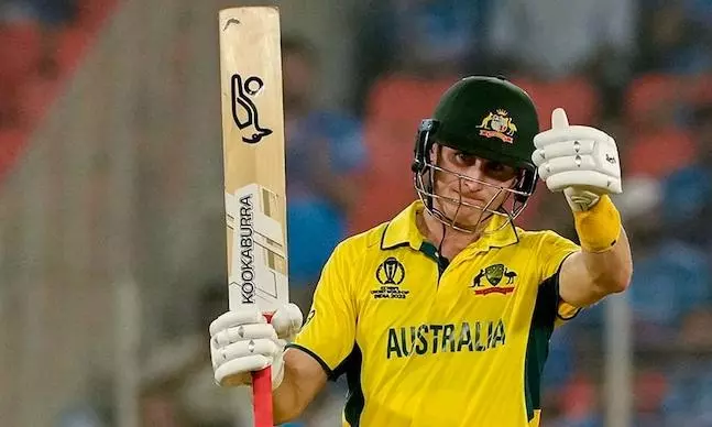 Marnus Labuschagne retires his 2023 ODI World Cup finals bat