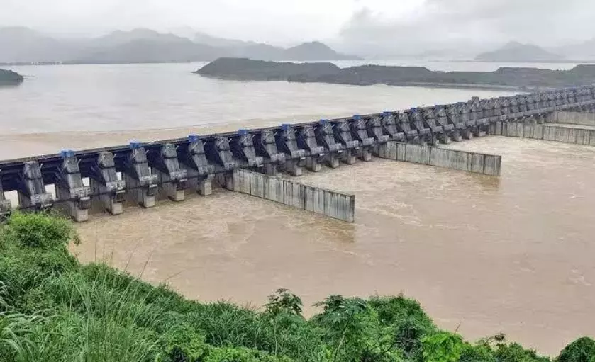 Water Released from Polavaram Main Dam Area