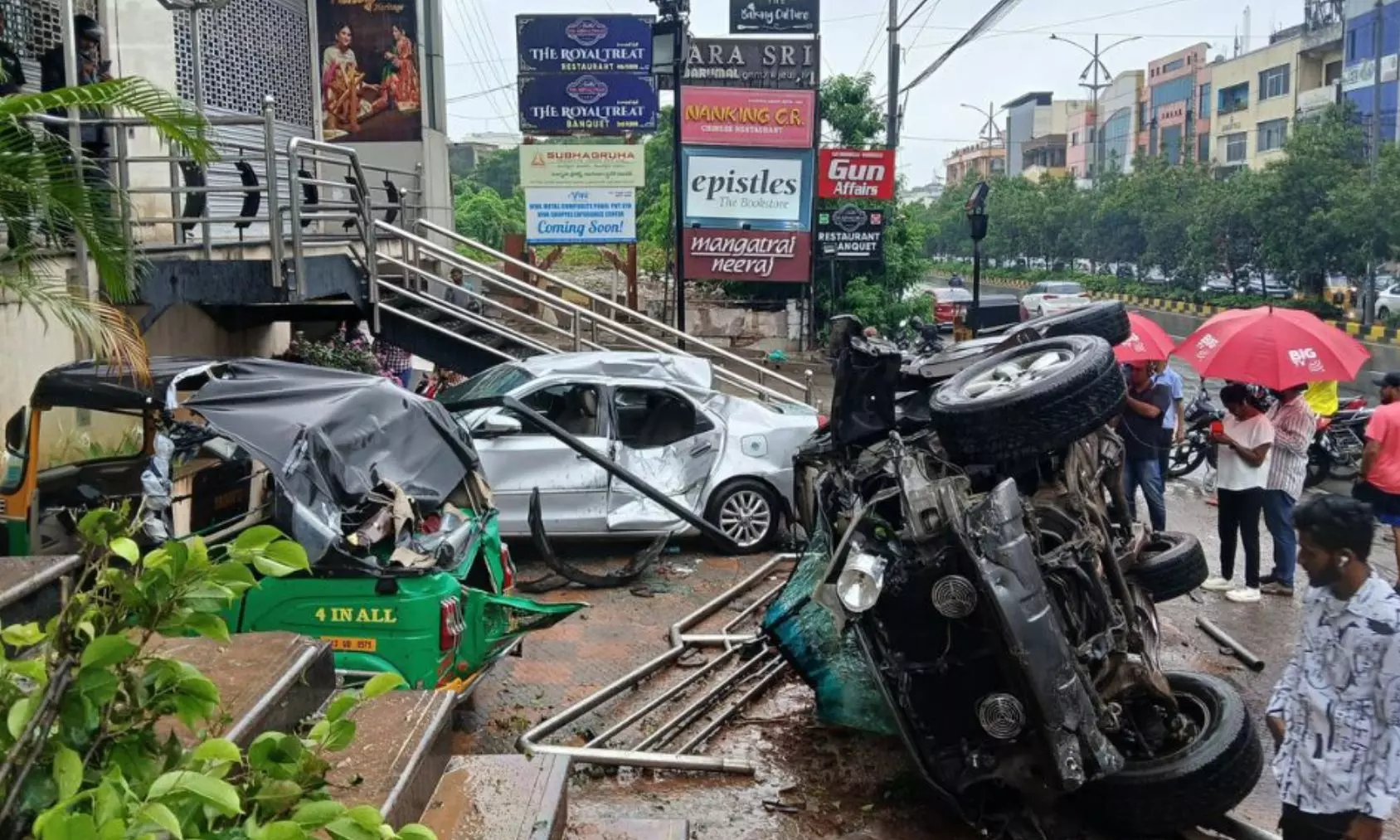 Watch: Speeding car rams into parked vehicles in Banjara hills