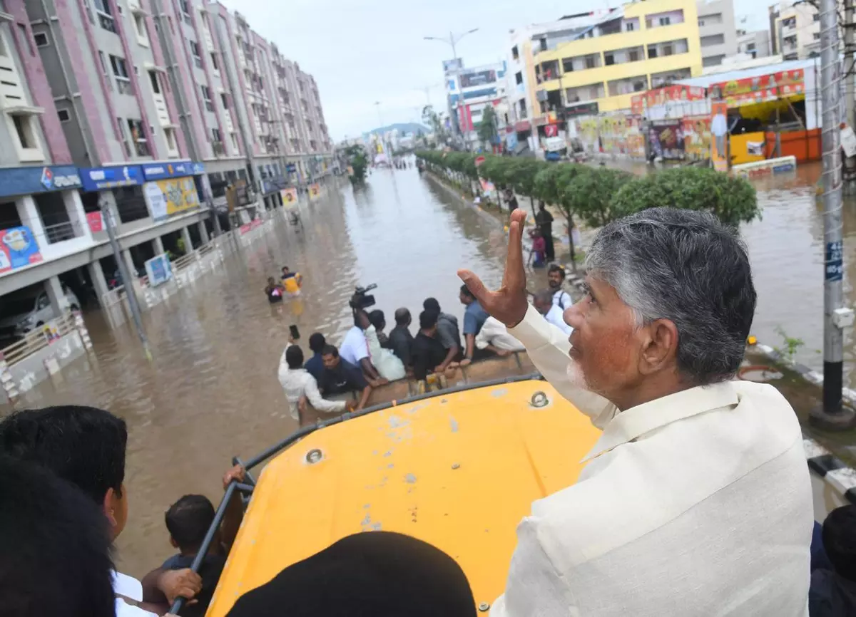 CM Naidu inspects flood damage, coordinates relief efforts