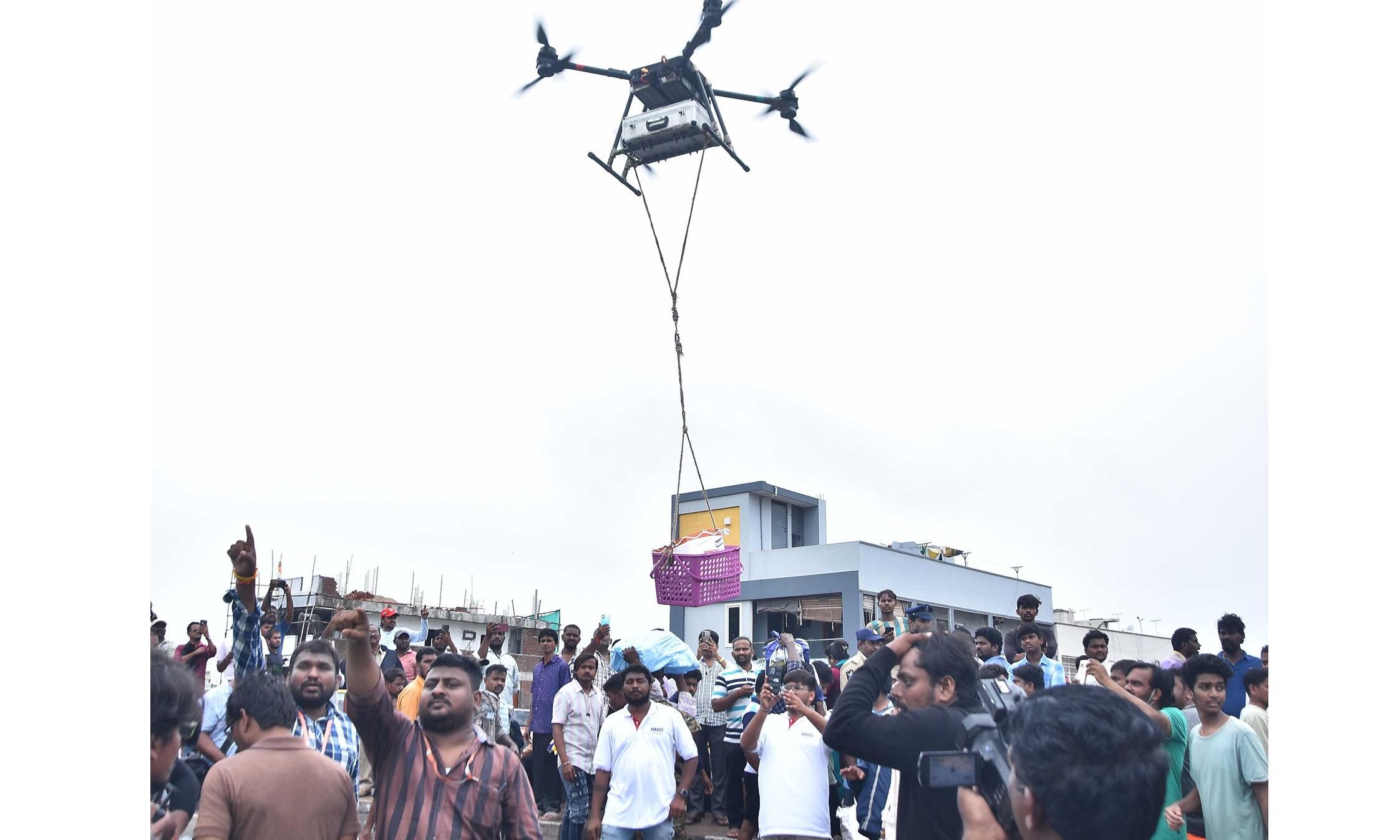 Drones Deliver Relief Material to Andhra Flood-Hit Victims