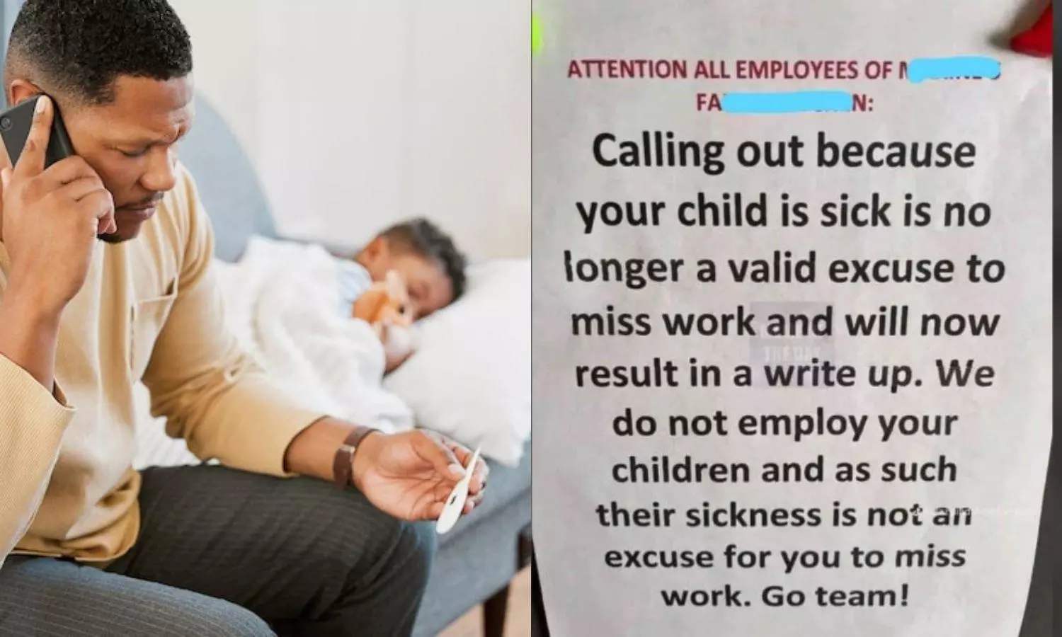 Company memo says, childs sickness is no excuse to miss work; netizens outraged