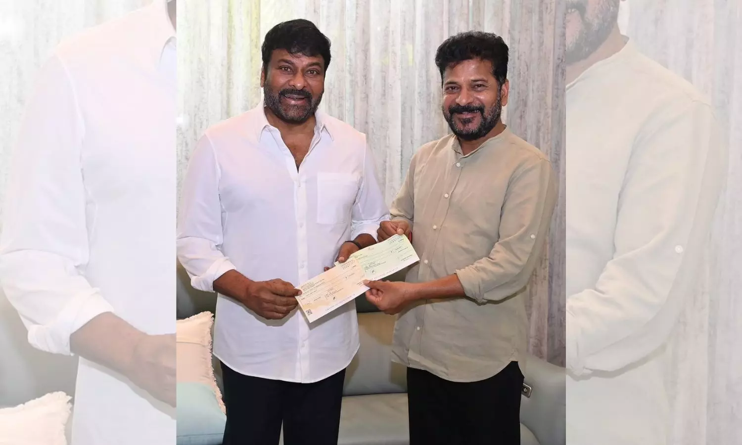 Chiranjeevi meets CM Revanth Reddy, hands over cheques for flood relief