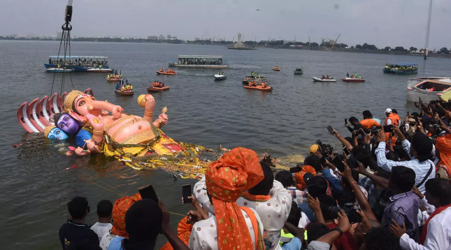 70-Foot Khairatabad Ganesh Immersed in Hussainsagar