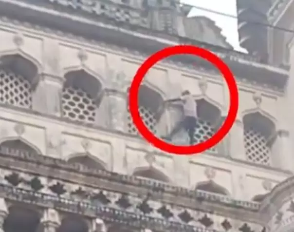 Man Walks Riskily on Charminar Windows in Viral Video