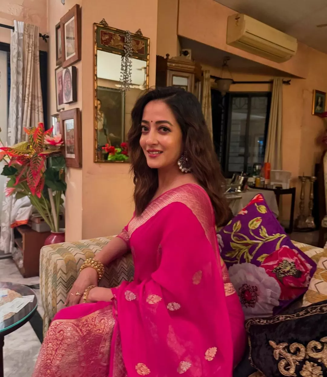 Raima Sen Radiates Elegance in Pink Banarasi Sari During Durga Puja Celebrations