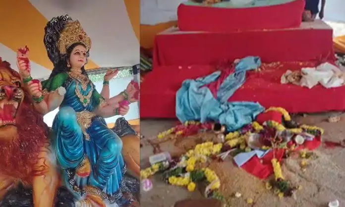 Vandalised Durga Idol Sparks Protests in Nampally