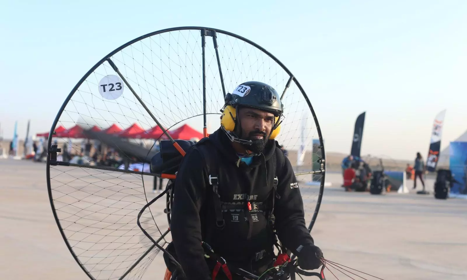 Sukumar Das Flies Paramotor with Indian flag over Giza Pyramids