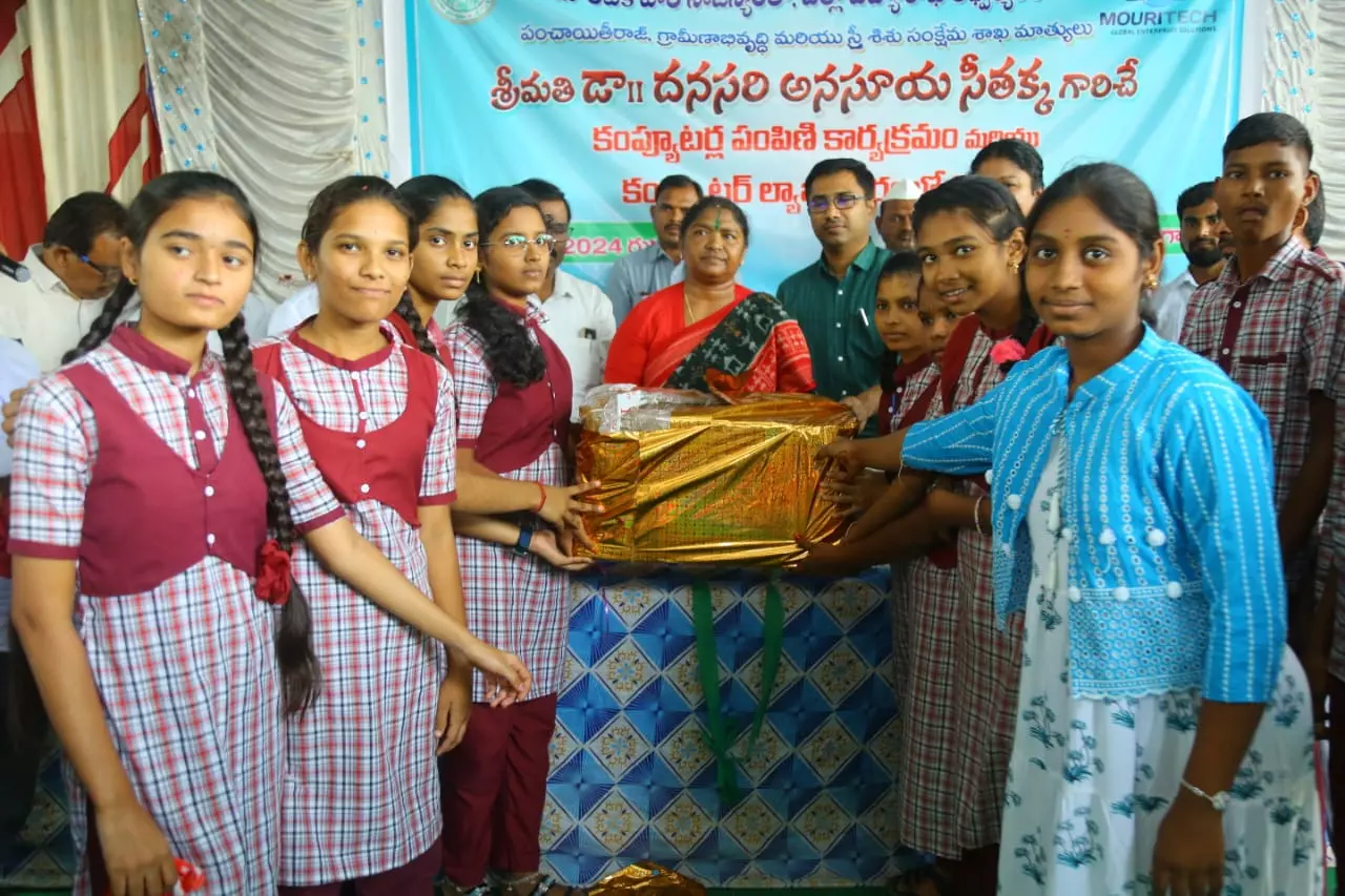 Seethakka gives away computers to ZPH School in Mulugu