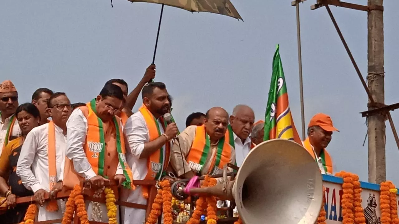 BJP Candidate Bharath Bommai Files Nomination with Senior Leaders at Rally