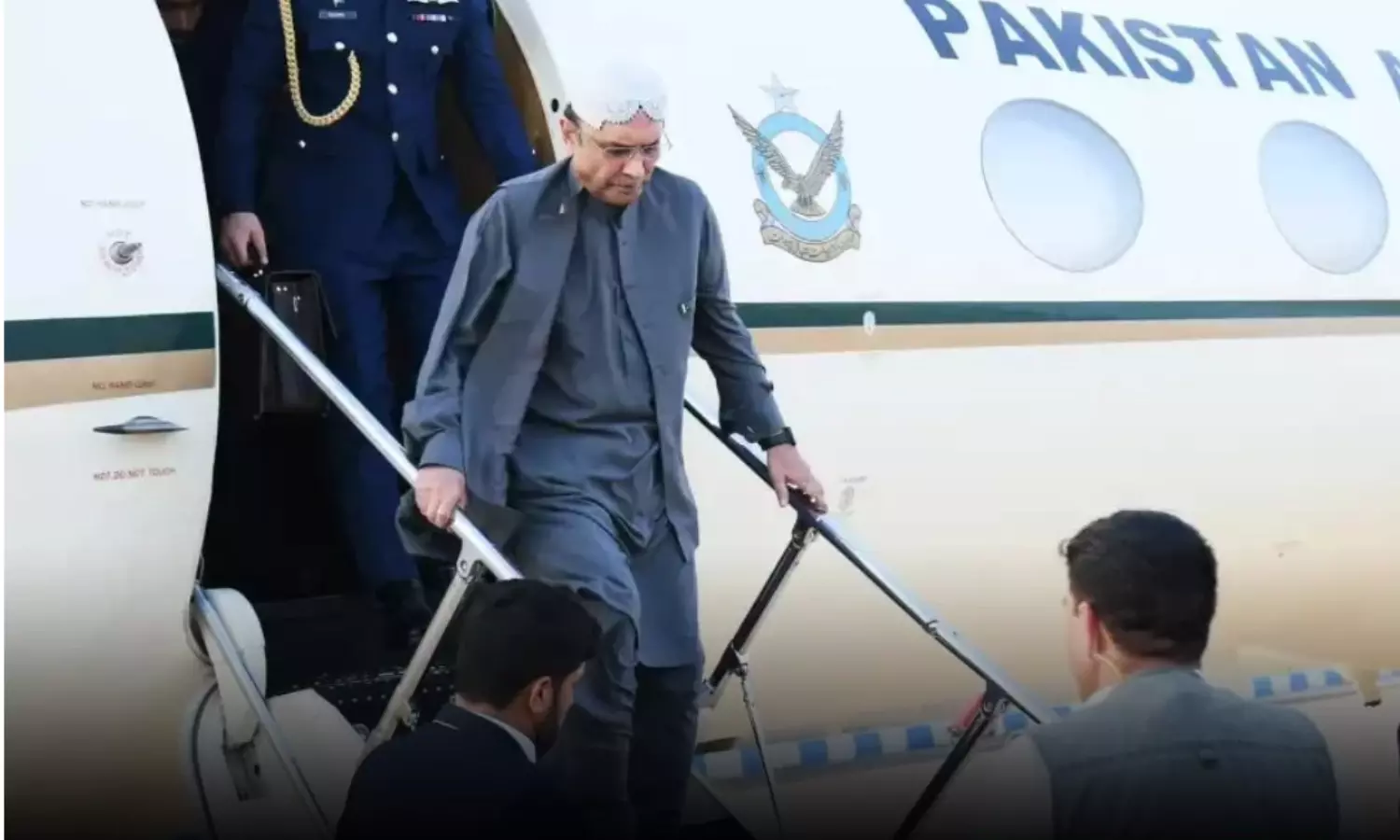 Pakistan President  Asif Ali Zardari fractures foot while deboarding airplane in Dubai