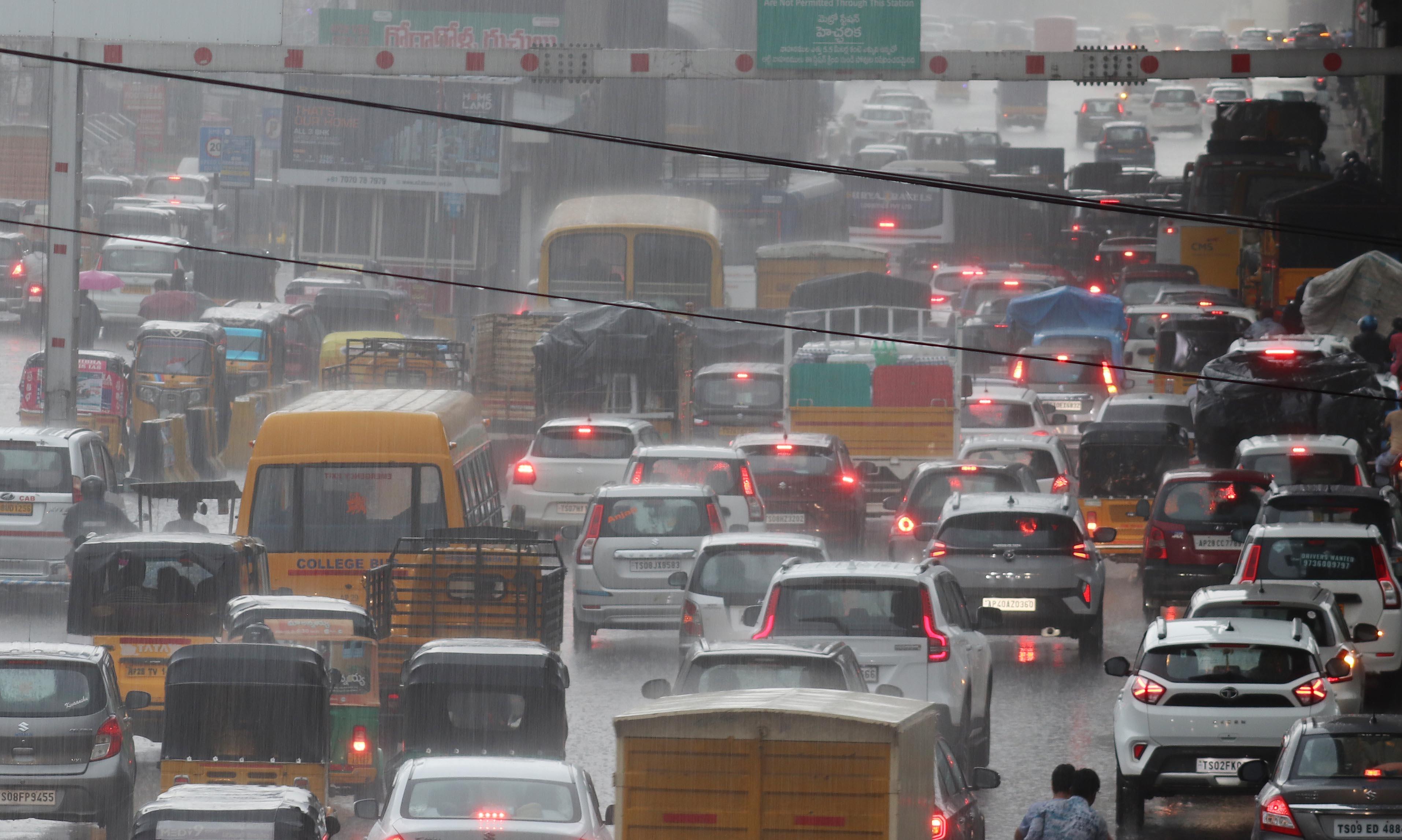 Heavy Rainfall Causes Traffic Chaos in Hyderabad