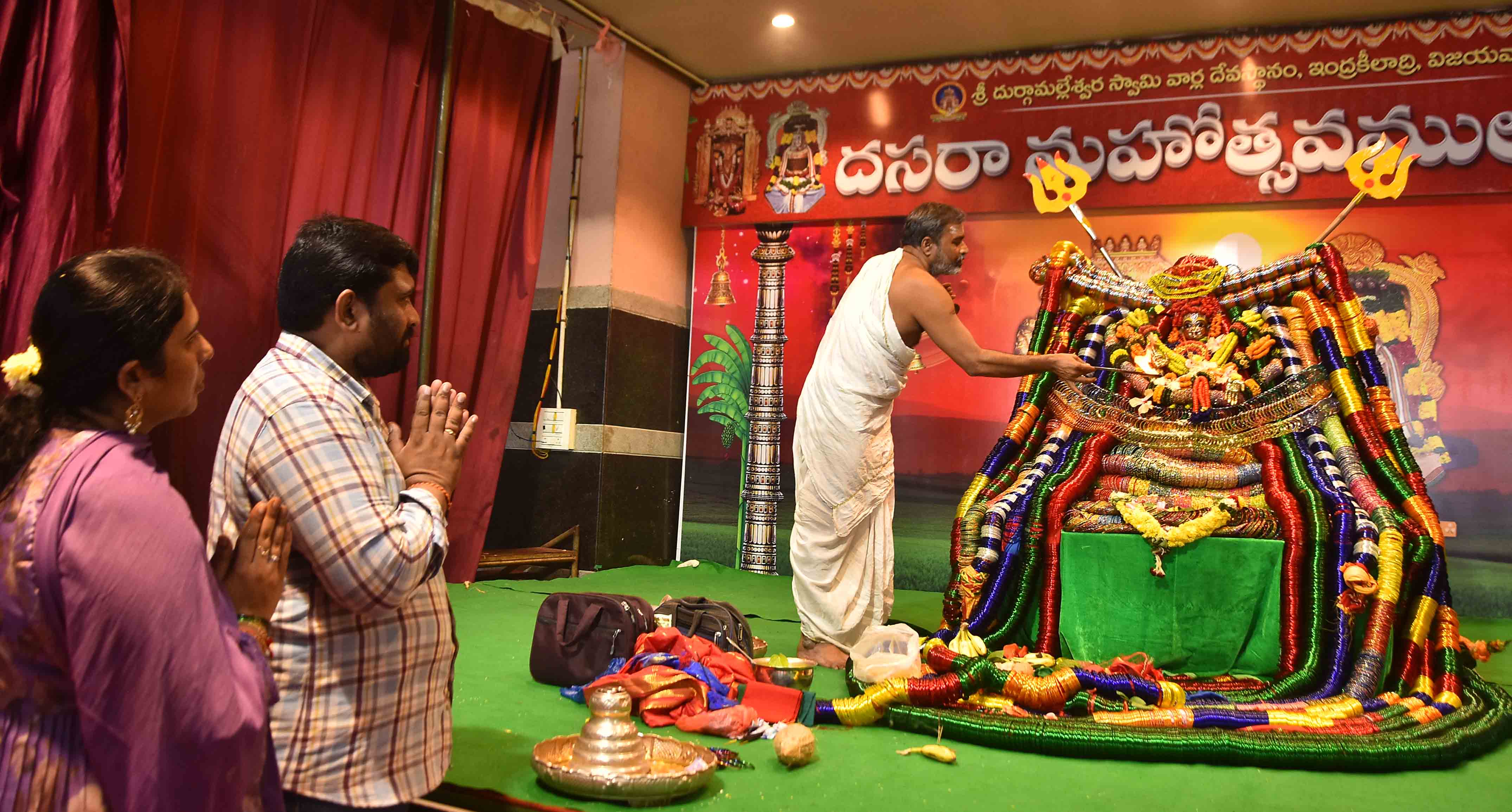 Devotees Celebrate Karthika Masam with Spectacular Display of Bangles at Durga Temple in Vijayawada