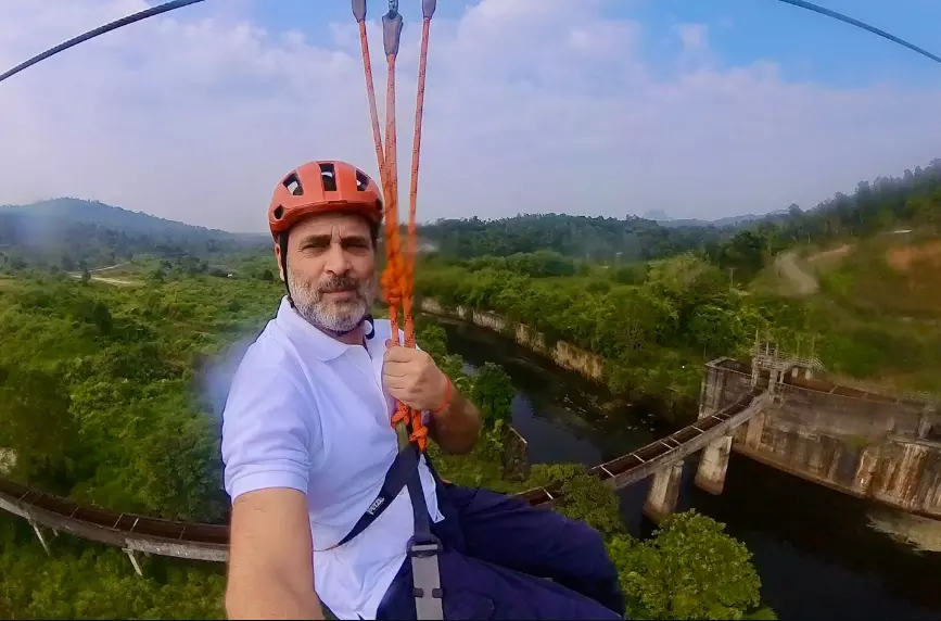 Rahul Gandhi tries ziplining: A thrilling experience captured