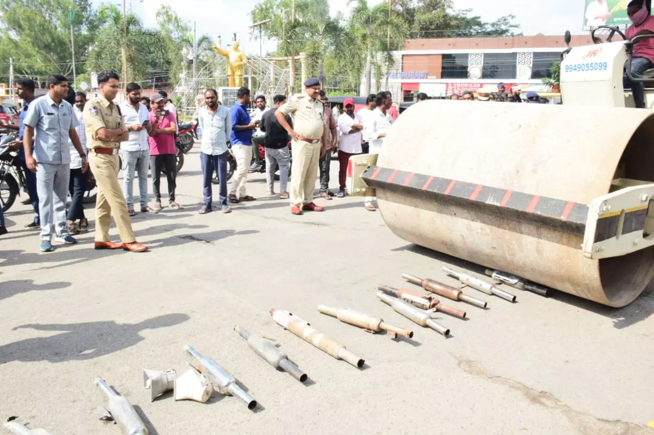 Telangana: Police Destroy 72 Loud Silencers in Sircilla