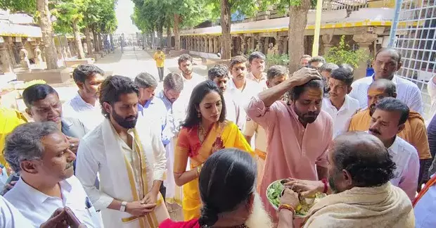 Newlywed Naga Chaitanya, Sobhita visit Srisailam