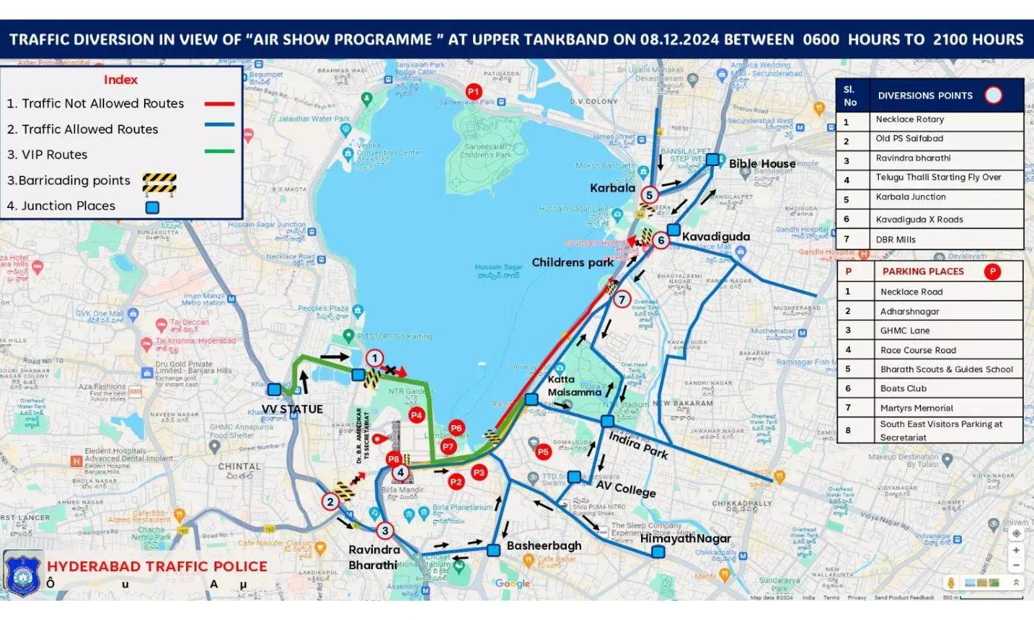 Police impose traffic diversions on Tank Bund on Sunday